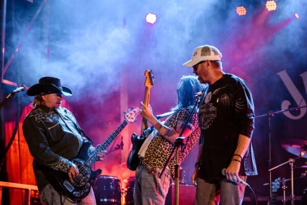 The Rick Lewis Band front line on stage